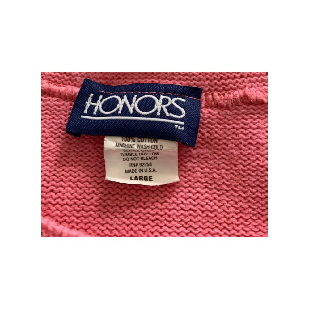 HONORS Vintage 90s Women's Peach Pink Short Sleeve Crewneck Sweater Sz L/XL - Picture 5 of 5
